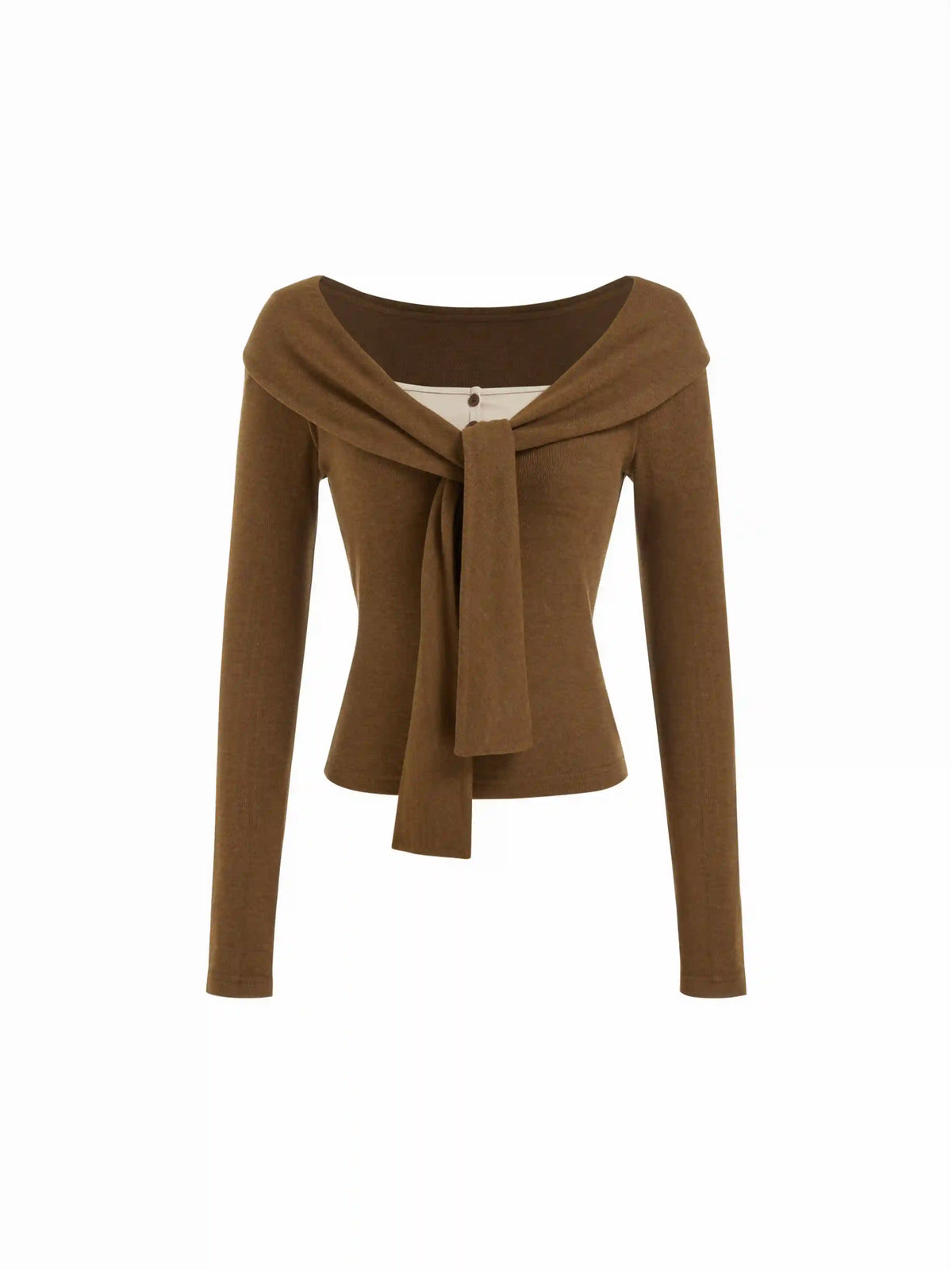 Cotton-blend Off-shoulder Long Sleeve Twist Top