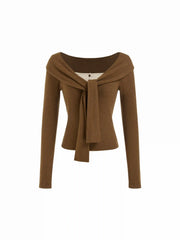 Cotton-blend Off-shoulder Long Sleeve Twist Top
