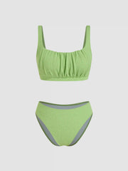 Texture Square Neck Ruched Bracelet Cheeky Bikini Set