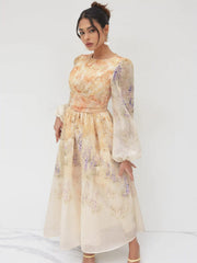 Cotton Floral Pleated Maxi Dress