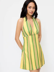 Striped Halter Neck Mid Rise A-line Mini Dress