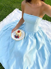 Satin Sculptural High Rise Strapless Bowknot Flared Maxi Dress