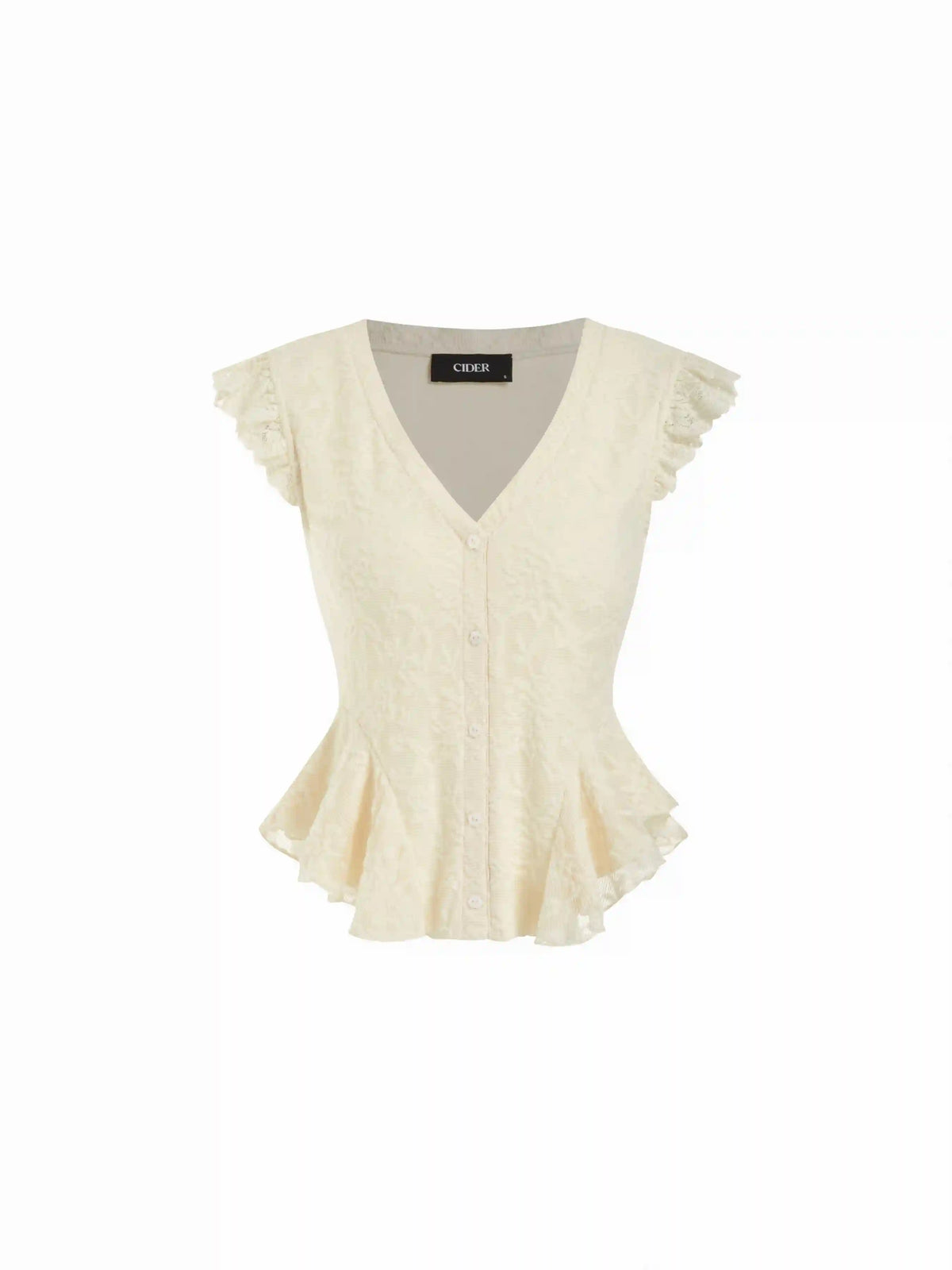 Lace V-Neck Ruffle Hem Blouse