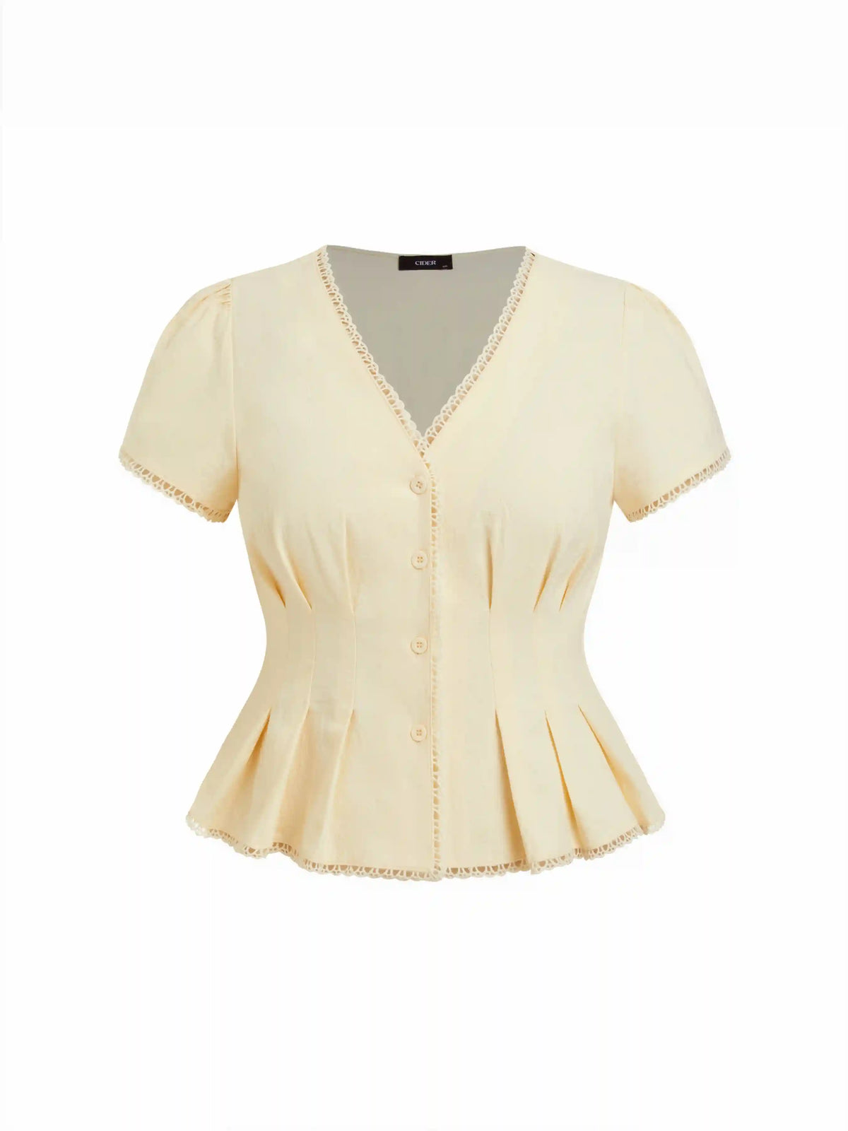 Cotton-blend V-neck Pleated Ruffle Hem Blouse Curve & Plus