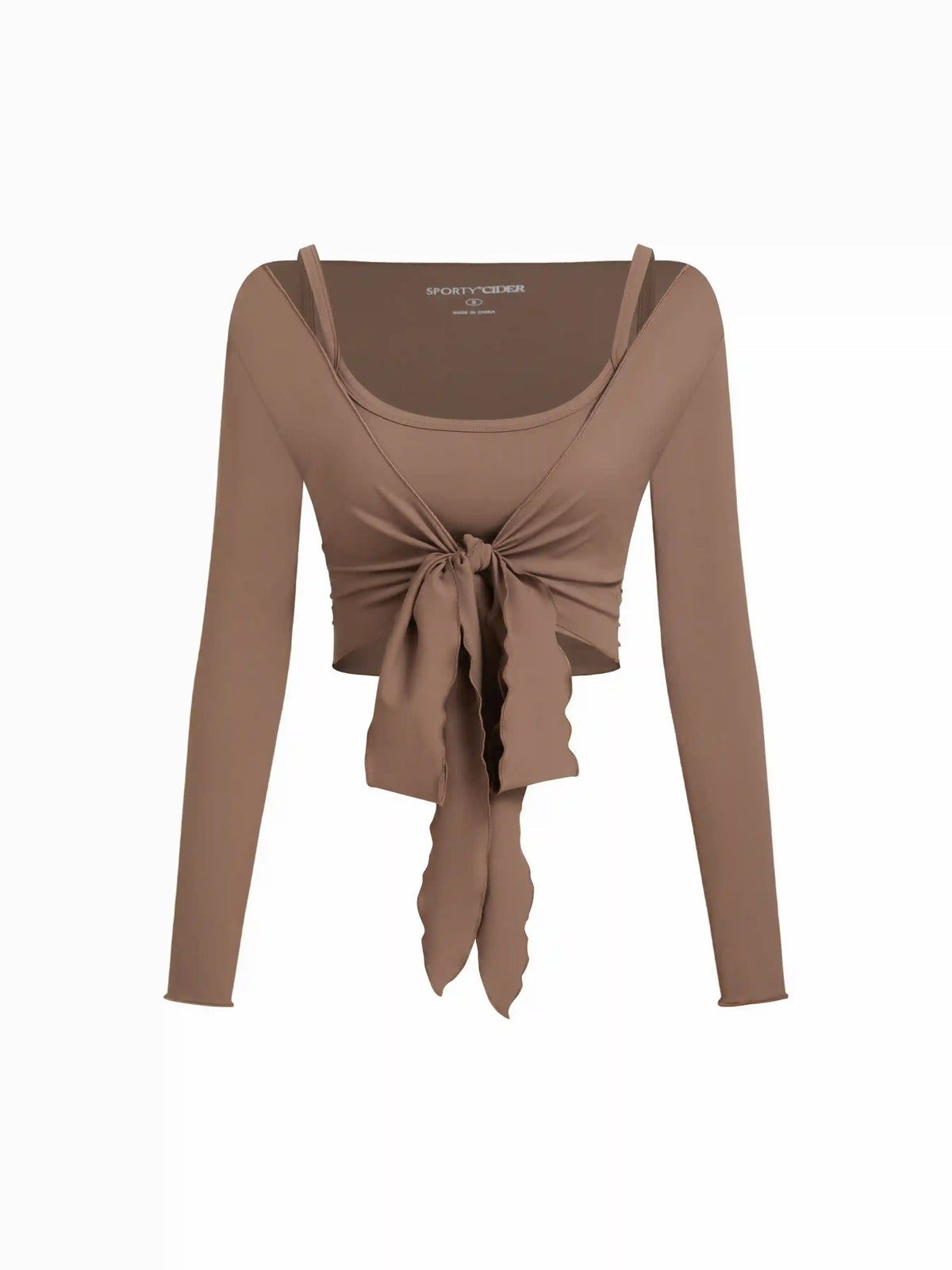U-neckline Solid Long Sleeve Crop Active Top