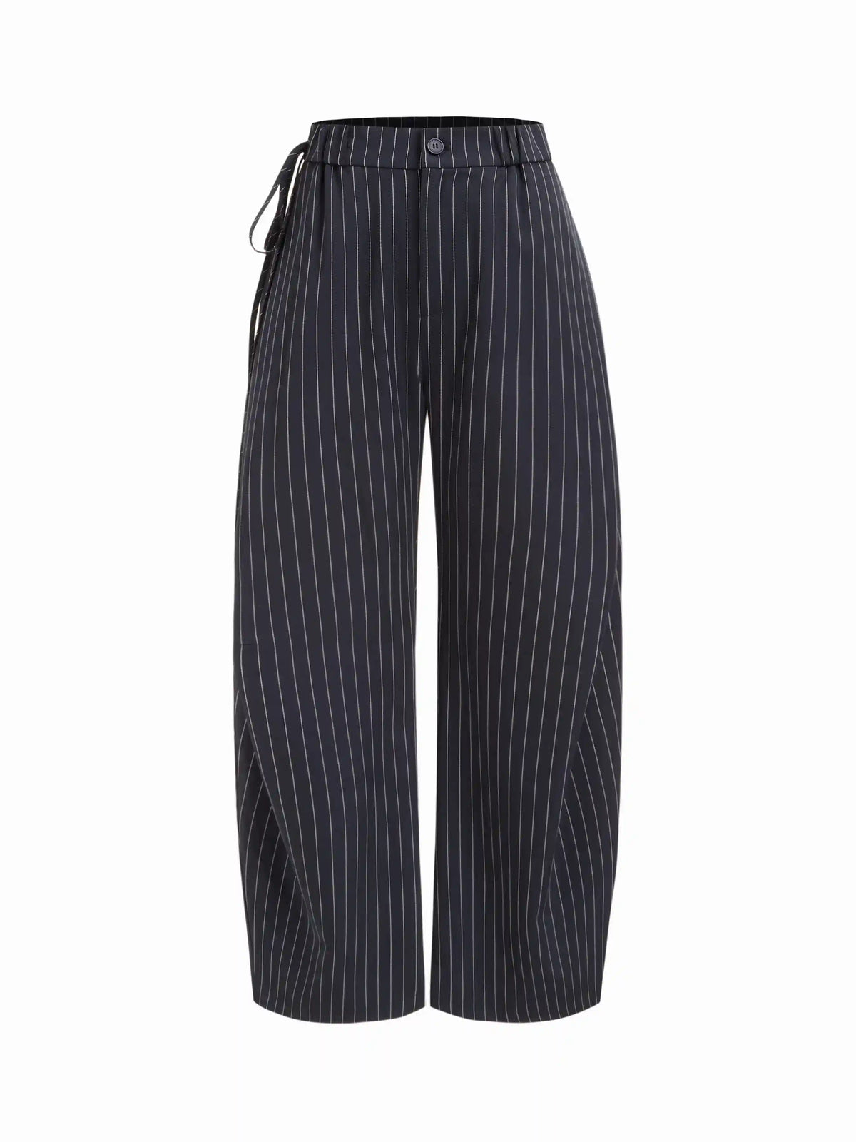 Mid Rise Striped Side Knotted Barrel-leg Trousers