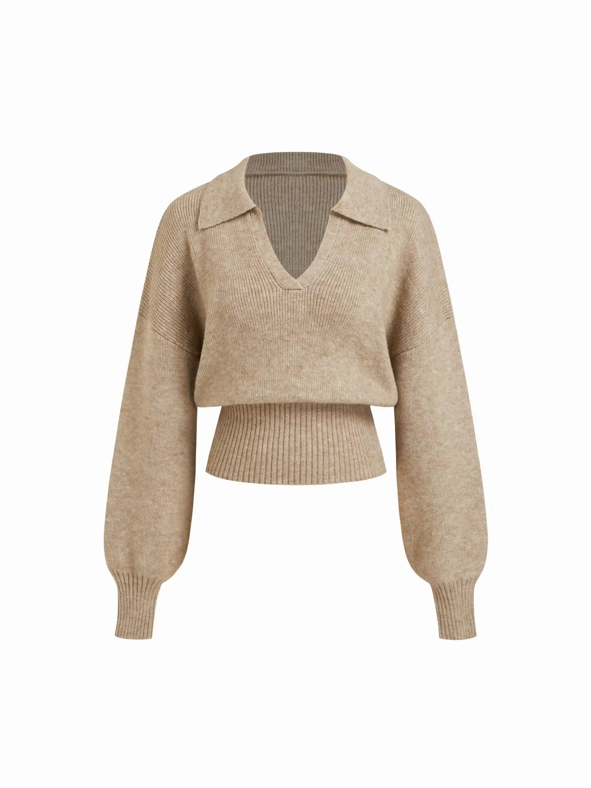 Knit Collar Lantern Sleeve Top