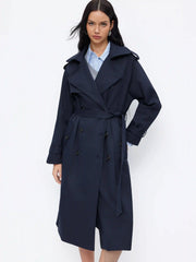 Collar Long Sleeve Double Breasted  Trench Coat With Belt