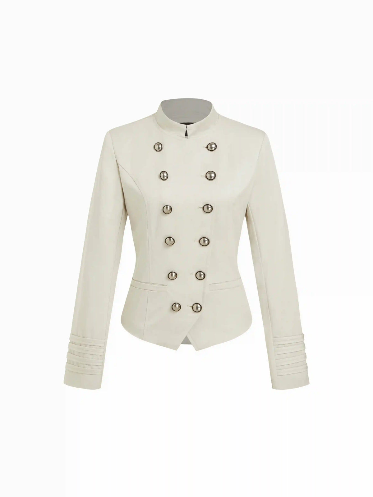 Napoleon Cotton-blend Stand Collar Double Breasted Jacket With Metal Detail