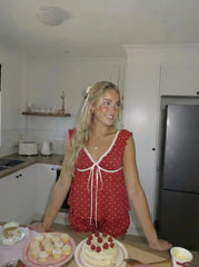 Cotton Polka Dot Bowknot Top & Mid Rise Shorts Loungewear Set