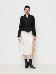 V-neck Button Split Peplum Long Sleeve Jacket