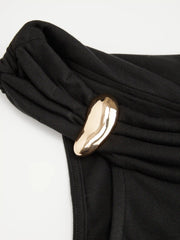 Cotton-blend Asymmetrical Neck Metal Button Bubble Hem Maxi Dress