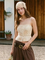 Cotton-blend Broderie Anglaise Lace Peplum Hem Cami Crop Top