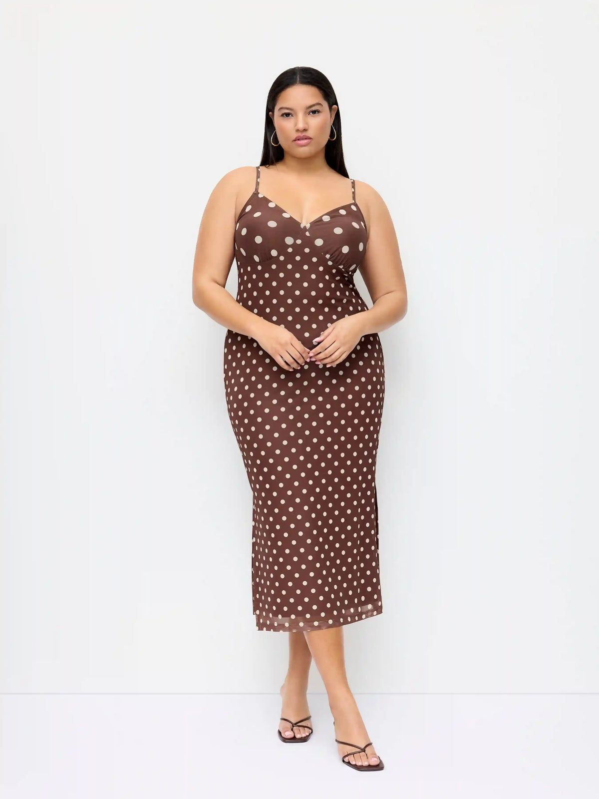 Polka Dot V-neck Slim Split Maxi Dress Curve & Plus