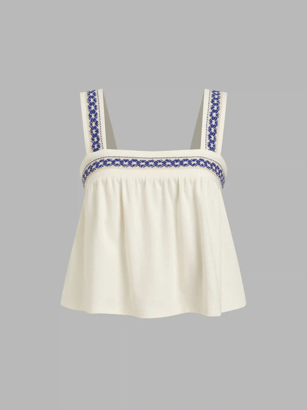 Cotton-blend Square Neck Aztec Tank Top