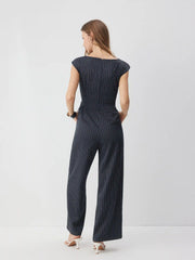 Collarless Striped Asymmetrical Hem Knotted Jumpsuit