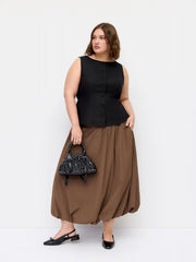 Linen-blend Button Front Scalloped Hem Tank Top Curve & Plus