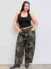 Cider Denim Mid Rise Leopard Pocket Barrel-leg Jeans Curve & Plus