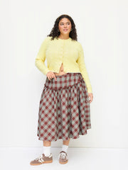 Mid Rise Tartan Lettuce Trim Knotted Midi Skirt Curve & Plus