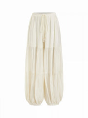 Chiffon Low Rise Drawstring Beaded Oversized Bloomer Trousers