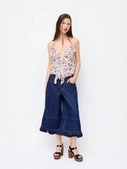 Chiffon Leopard Print Halter Neck Ruffled Knotted Crop Blouse