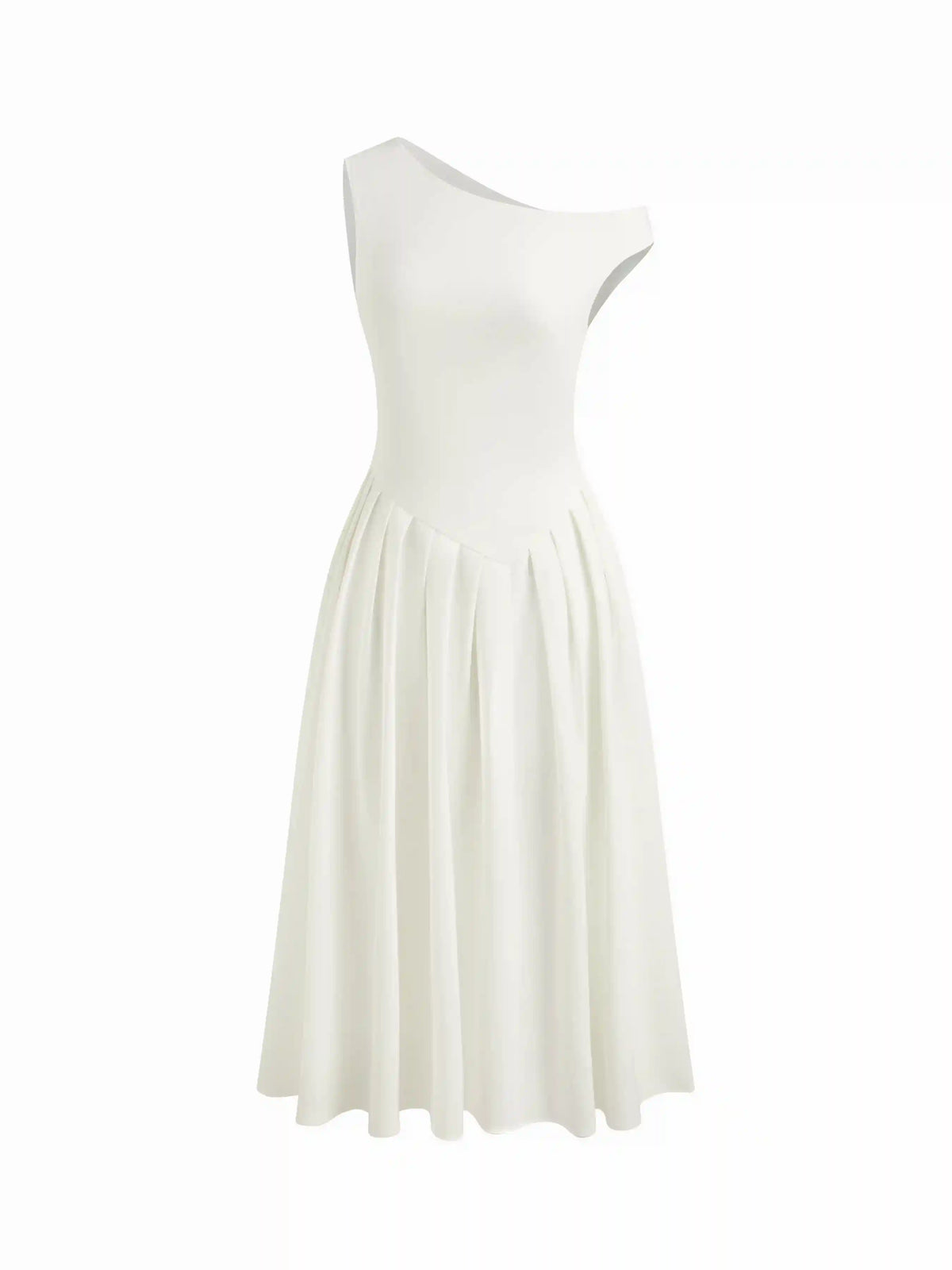 Asymmetrical Neck Pleated Ruffle Maxi Dress