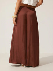 Satin Mid Rise Wrap Wide Leg Trousers