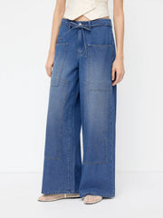 Cider Denim Low Rise Patched Knotted Baggy Jeans