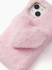 Heart Decor Furry Phone Case
