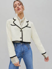 Tweed Collar Button Crop Blazer