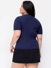 Cable Knit Cherry Embroidery Top Curve & Plus