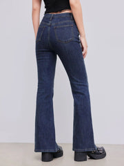 High Stretch Denim High Waist Solid Flared Jeans