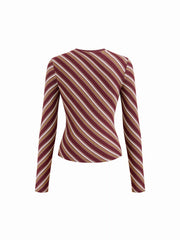 Cotton-blend Diagonal Stripe Long Sleeve Top