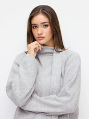 Knit Wool-blend Long Sleeve Metal Button Oversized Cardigan With Scarf