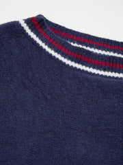 Knit Asymmetrical Neck Crop Top With Striped Trim
