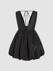V-neck Bowknot Tie Back Bubble Mini Dress