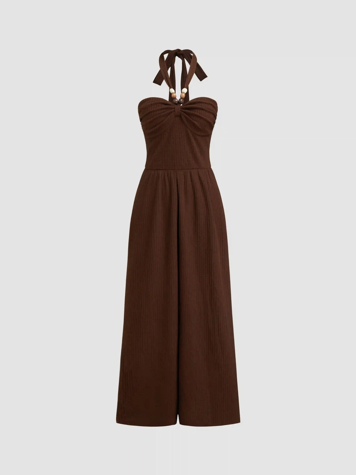 Halter Neckline Kontted Beaded Ruched Jumpsuit