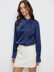 Satin Stand Collar Twist Long Sleeve Bodysuit