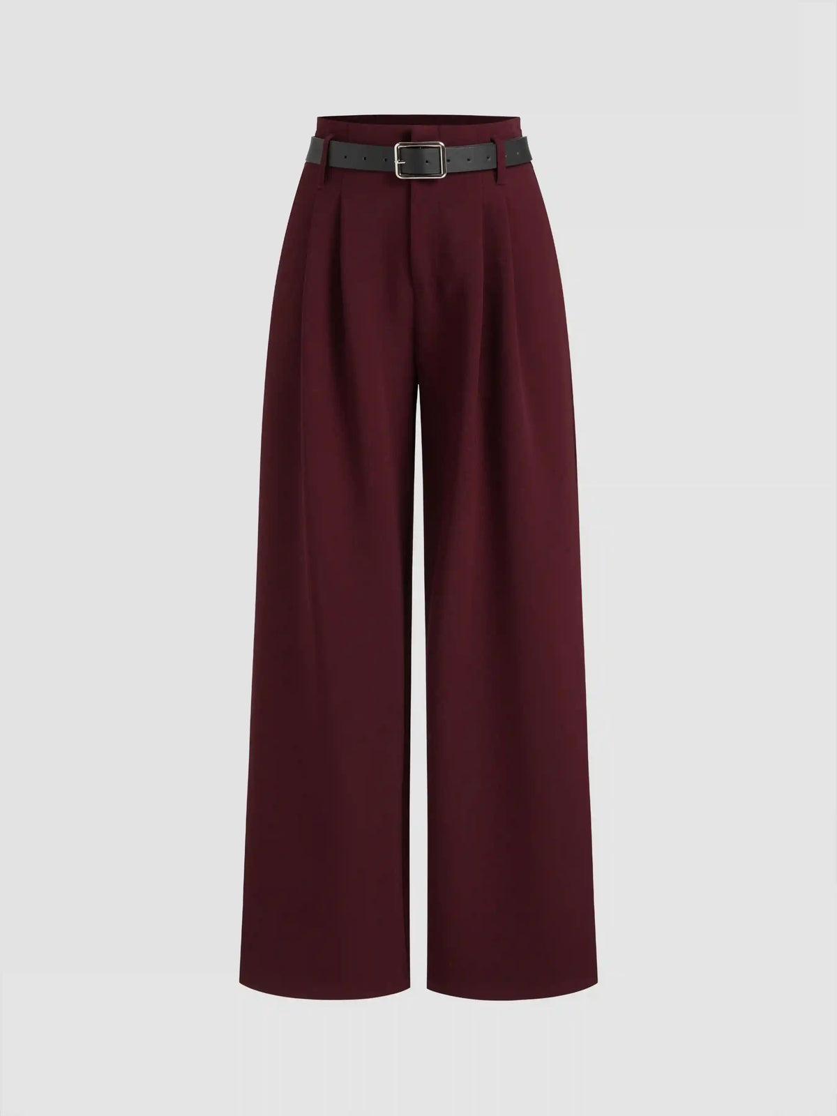 Mid Rise Plicated Wide Leg Trousers With Two Belts