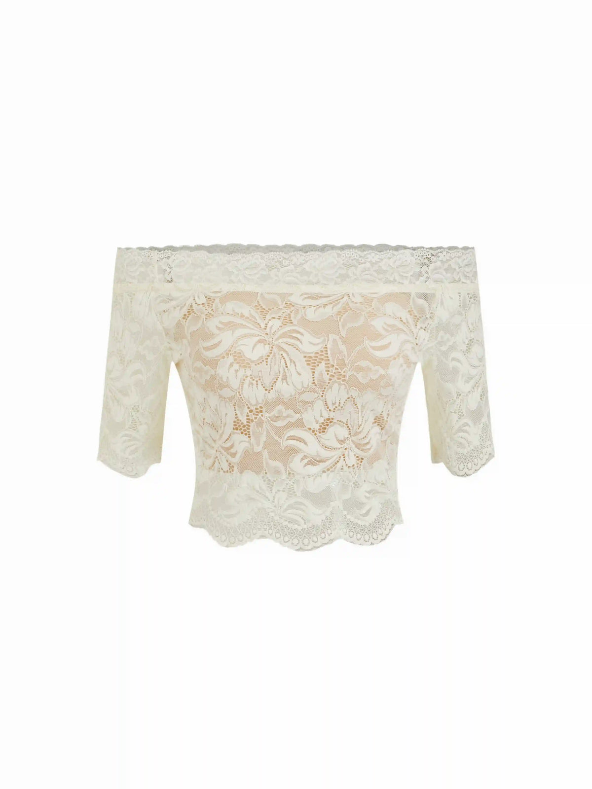 Lace Off-shoulder Mid-length Sleeve See-through Top