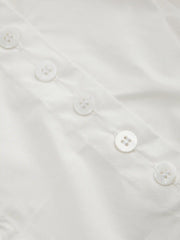 Cotton-blend Asymmetrical Neck Button Curved Hem Short Sleeve Blouse