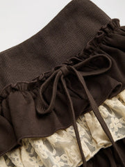 Low Rise Lace Layered Bowknot Lettuce Trim Mini Skort