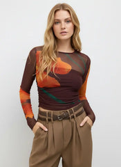 Mesh Round Neckline Floral Top With Solid Crop Tube Top