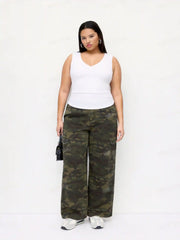 Cider Denim Camo Mid Rise Oversized Wide Leg Cargo Jeans Curve & Plus