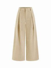 Corduroy Mid Rise Pleated Wide Leg Trousers