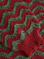 Knit Wave Geometric Lantern Sleeve Top With Scarf