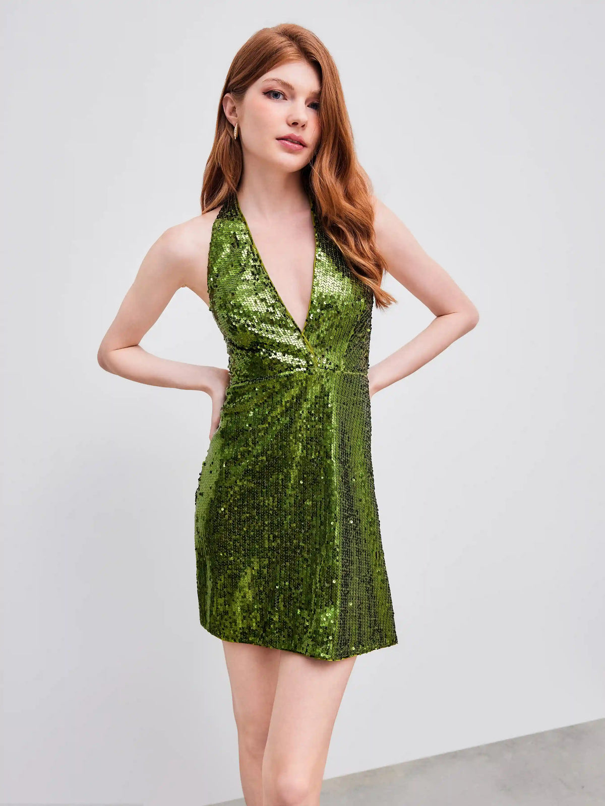 Sequin V-neck Halter Knotted Mini Dress