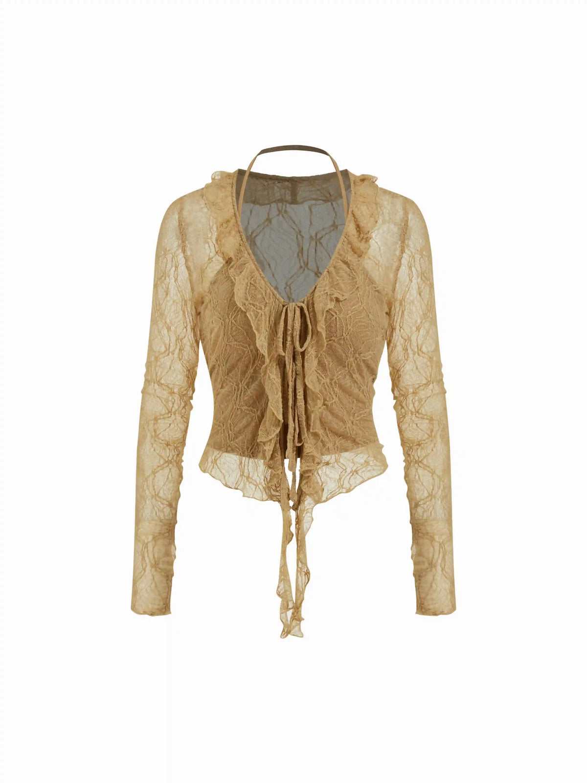 Lace V-neck Ruffled Blouse & Halter Neckline Top