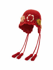 FLOWER HOLLOW OUT KNITTED BEANIE HAT