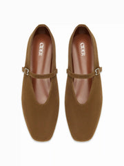 FAUX SUEDE MARY JANE FLATS